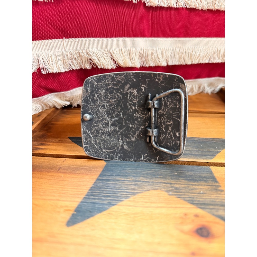 Distressed Silver Tone Rectangular Belt Buckle Textured Rustic Western - Picture 2 of 3